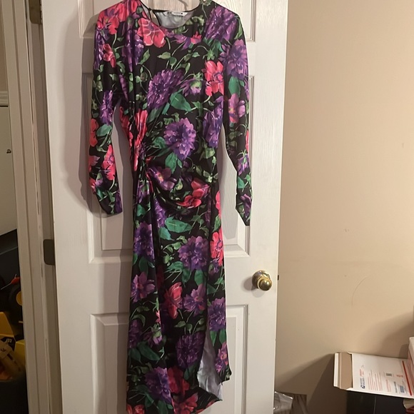 Zara Floral Print Midi Maxi Dress Size XS Extra Small Spring Flower Vacation-M - Picture 4 of 7